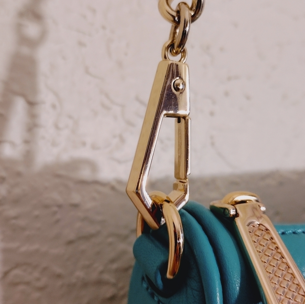 Rebecca Minkoff Mini MAC Aqua Teal Leather Crossbody Bag Chain Strap Tassel Bag - Picture 11 of 17